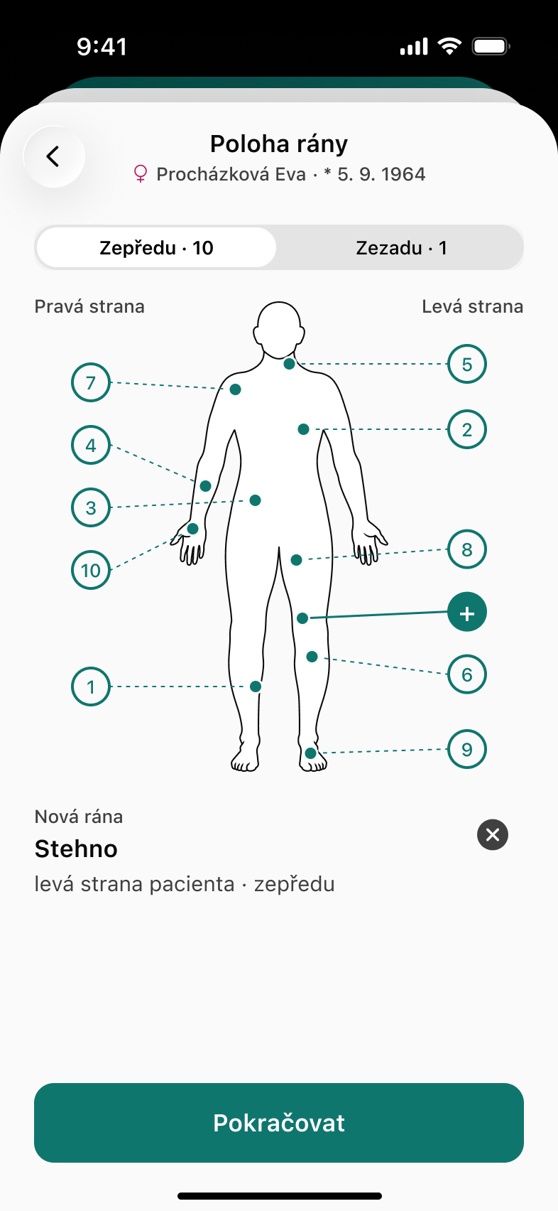 Ansora Vulna body diagram for marking a wound’s location.
